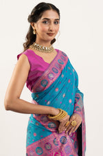 Superb Turquoise Color Banarasi Fabric Casual Saree