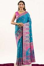 Superb Turquoise Color Banarasi Fabric Casual Saree