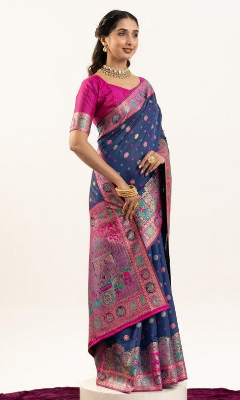 Superb Blue Color Banarasi Fabric Casual Saree