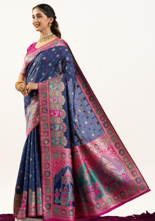 Superb Blue Color Banarasi Fabric Casual Saree