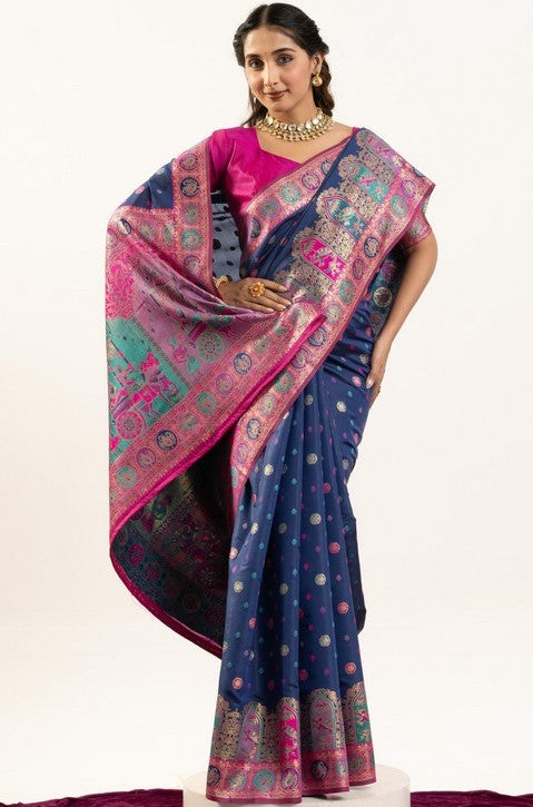 Superb Blue Color Banarasi Fabric Casual Saree