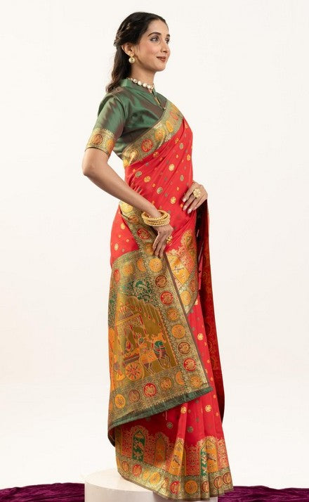 Superb Red Color Banarasi Fabric Casual Saree