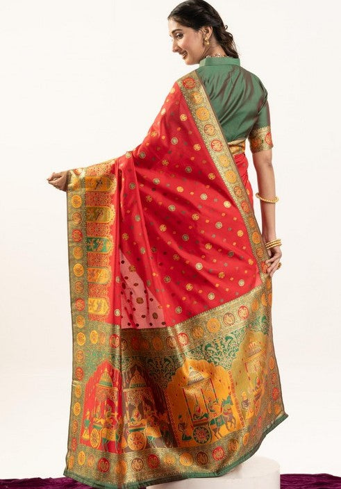 Superb Red Color Banarasi Fabric Casual Saree