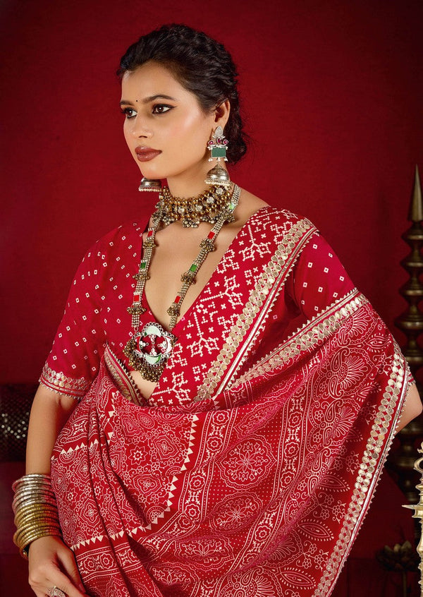 Amazing Red Color Tussar Fabric Casual Saree