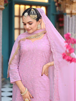 Tasteful Pink Color Georgette Fabric Designer Suit