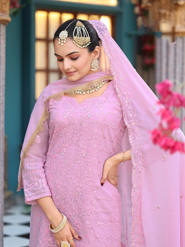 Tasteful Pink Color Georgette Fabric Designer Suit
