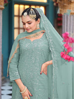 Tasteful Green Color Georgette Fabric Designer Suit