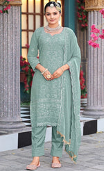 Tasteful Green Color Georgette Fabric Designer Suit