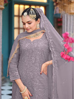 Tasteful Grey Color Georgette Fabric Designer Suit
