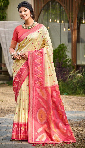 Tasteful Cream Color Silk Fabric Casual Saree