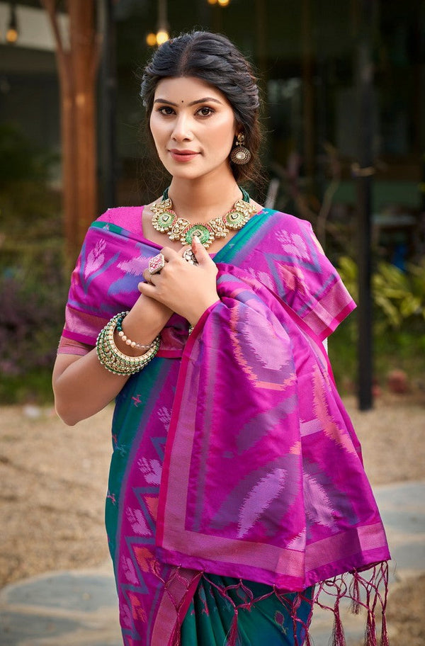 Tasteful Teal Color Silk Fabric Casual Saree