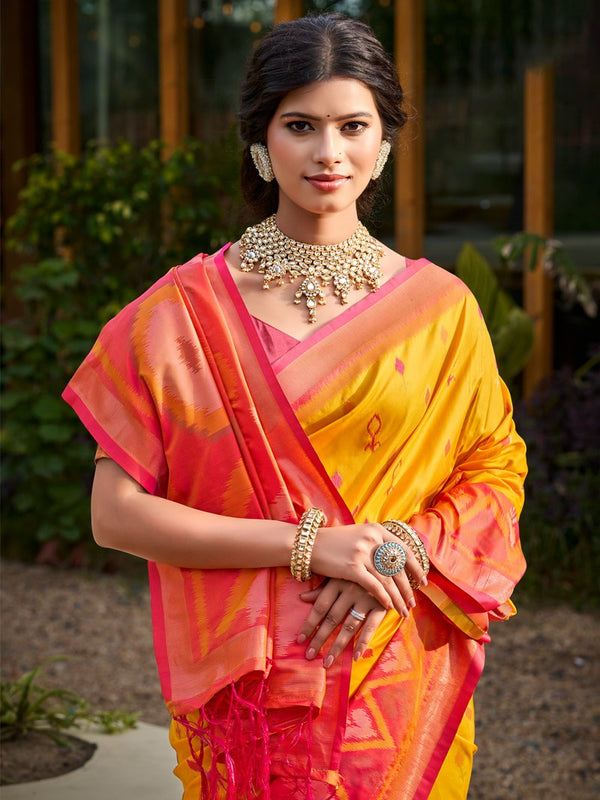 Tasteful Yellow Color Silk Fabric Casual Saree