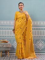 Impressive Yellow Color Silk Fabric Partywear Saree