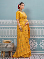 Impressive Yellow Color Silk Fabric Partywear Saree