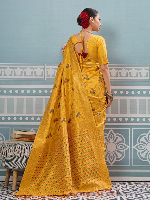 Impressive Yellow Color Silk Fabric Partywear Saree