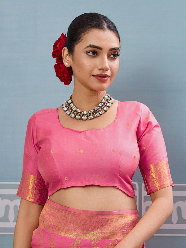 Impressive Pink Color Silk Fabric Partywear Saree