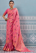 Impressive Pink Color Silk Fabric Partywear Saree