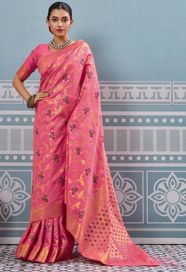 Impressive Pink Color Silk Fabric Partywear Saree
