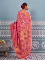 Impressive Pink Color Silk Fabric Partywear Saree
