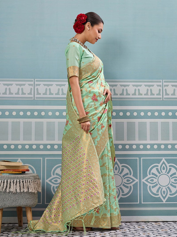 Impressive Green Color Silk Fabric Partywear Saree