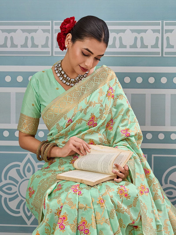 Impressive Green Color Silk Fabric Partywear Saree