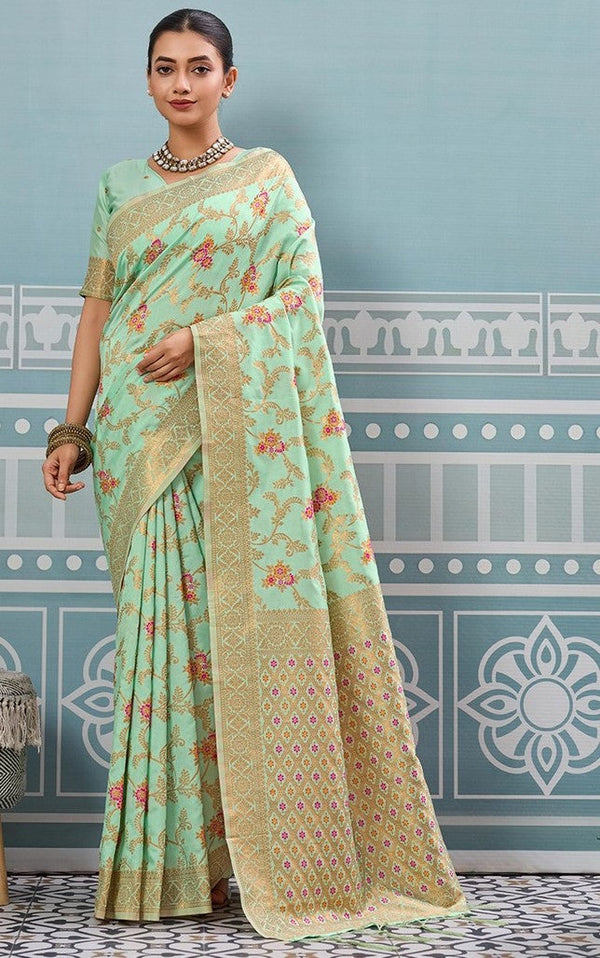 Impressive Green Color Silk Fabric Partywear Saree