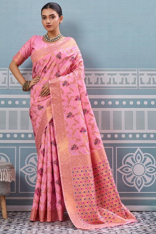Impressive Pink Color Silk Fabric Partywear Saree