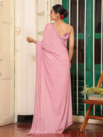 Lovely Pink Color Satin Fabric Partywear Saree