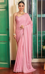 Lovely Pink Color Satin Fabric Partywear Saree