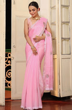 Lovely Pink Color Organza Fabric Partywear Saree