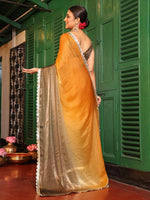 Lovely Brown Color Chiffon Fabric Partywear Saree
