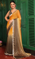 Lovely Brown Color Chiffon Fabric Partywear Saree
