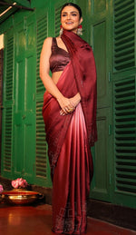 Lovely Maroon Color Satin Fabric Partywear Saree
