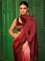 Lovely Maroon Color Satin Fabric Partywear Saree