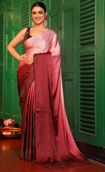 Lovely Maroon Color Satin Fabric Partywear Saree