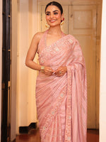 Lovely Pink Color Tissue Fabric Partywear Saree