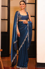 Lovely Teal Color Tissue Fabric Partywear Saree