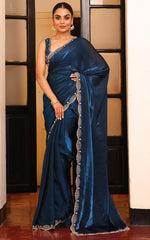 Lovely Teal Color Tissue Fabric Partywear Saree