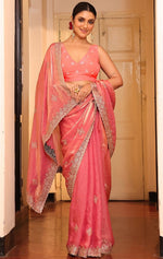 Lovely Pink Color Tissue Fabric Partywear Saree