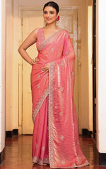 Lovely Pink Color Tissue Fabric Partywear Saree