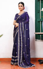 Lovely Blue Color Tissue Fabric Partywear Saree