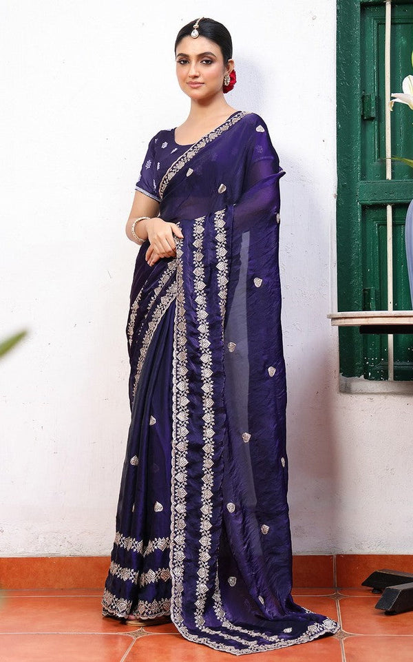 Lovely Blue Color Tissue Fabric Partywear Saree
