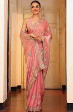 Lovely Pink Color Tissue Fabric Partywear Saree