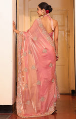 Lovely Pink Color Tissue Fabric Partywear Saree