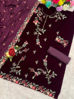 Tasteful Purple Color Velvet Fabric Plazzo Suit