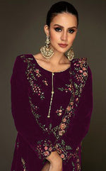 Tasteful Purple Color Velvet Fabric Plazzo Suit