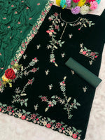 Tasteful Green Color Velvet Fabric Plazzo Suit