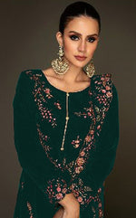 Tasteful Green Color Velvet Fabric Plazzo Suit