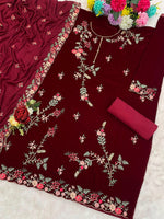 Tasteful Maroon Color Velvet Fabric Plazzo Suit