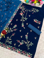 Tasteful Teal Color Velvet Fabric Plazzo Suit